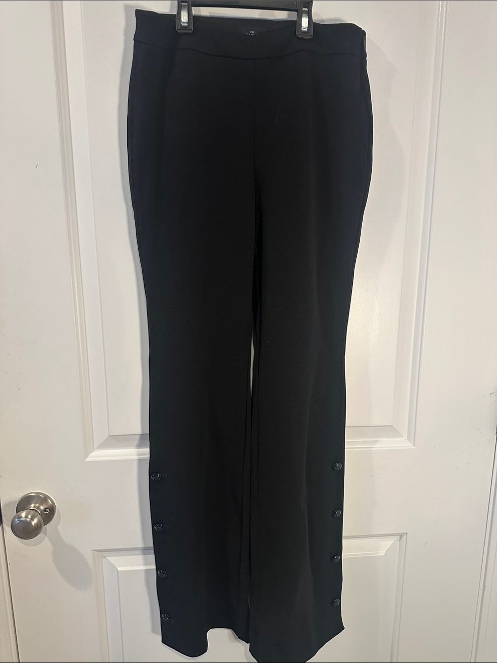 White House Black Market Black Wide-Leg Button Hem Pants